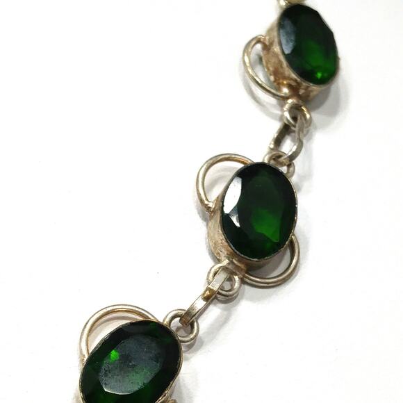 Vintage Green Glass Silver Tone Pendant Necklace, S Hook Clasp, 1970s - Picture 6 of 10